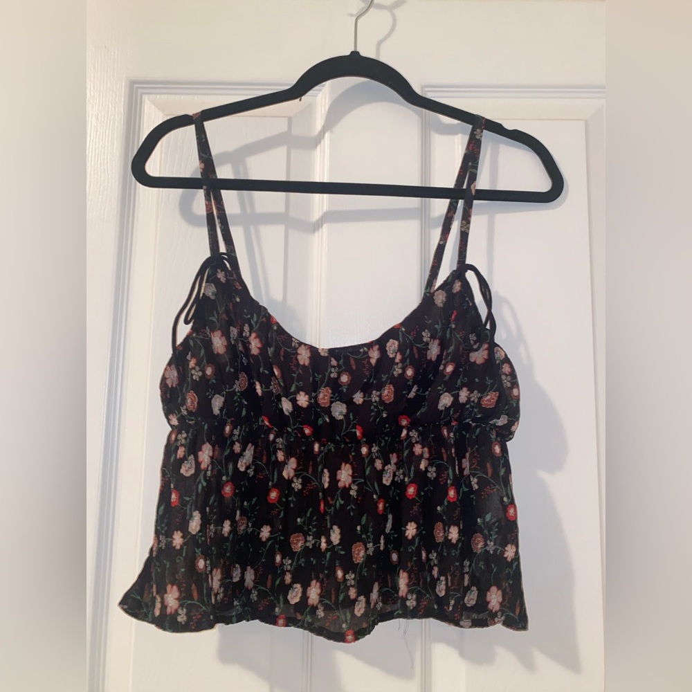 Small floral black crop top